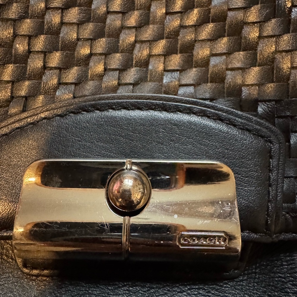 Coach Kristin Black Woven Leather Shoulder Bag | Very Good Condition - Picture 4 of 11